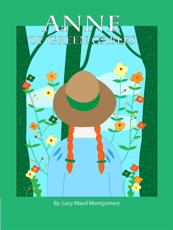 Kate Armstrong, grade 10, "Anne of Green Gables," digital print, 8x10 in. Students were given the assignment of re-designing the cover of a favorite book using their skills in Adobe Illustrator, a vector-based drawing program. Kate's work is a completely original piece that brings life to the character of Anne through thematic color schemes reflective of the story.