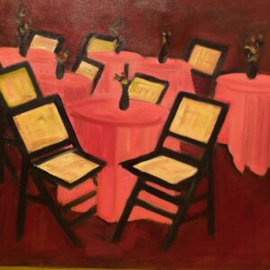 Nancy Deveno, teacher, "Restaurant," oil on canvas, 26x34 in.